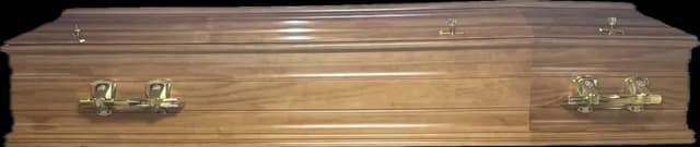 Cercueil en bois verni à poignées dorées