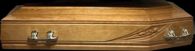 Cercueil à décor de feuillage sculpté, poignées chromées